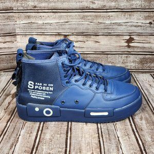 AHICO Fashion Sneakers Men's 14 EUR 47 High Top Blue Lace Up Back Zippers Shoes
